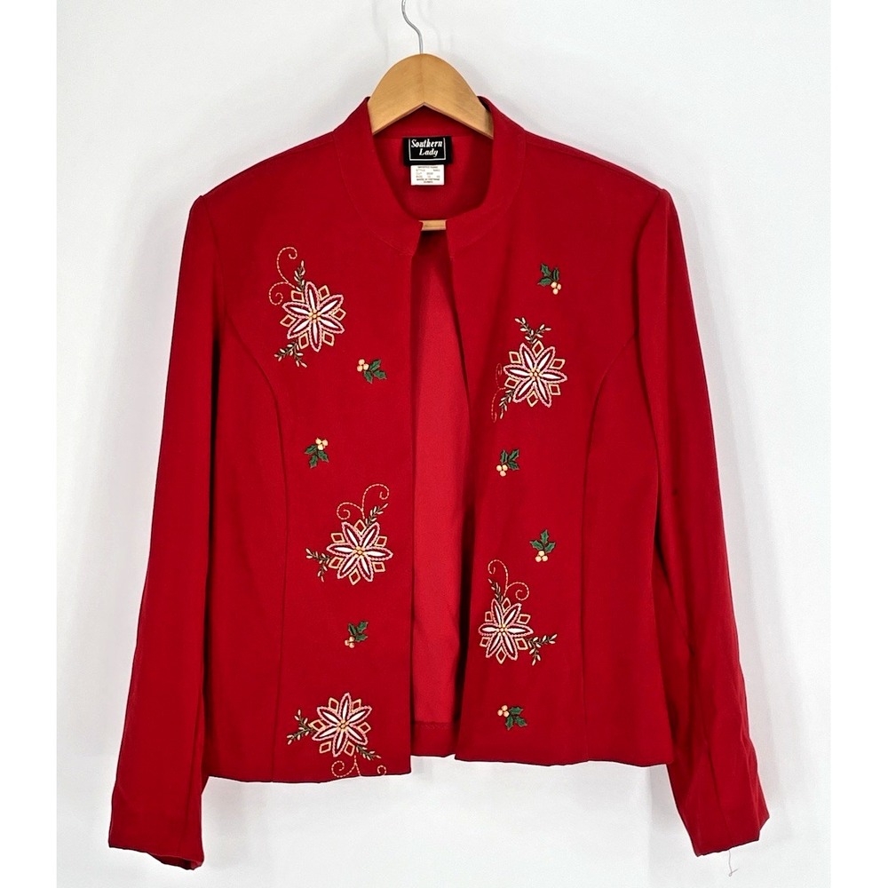 Southern Lady Women Size 12 Christmas Cardigan Winter Velvet Feel Embroidered